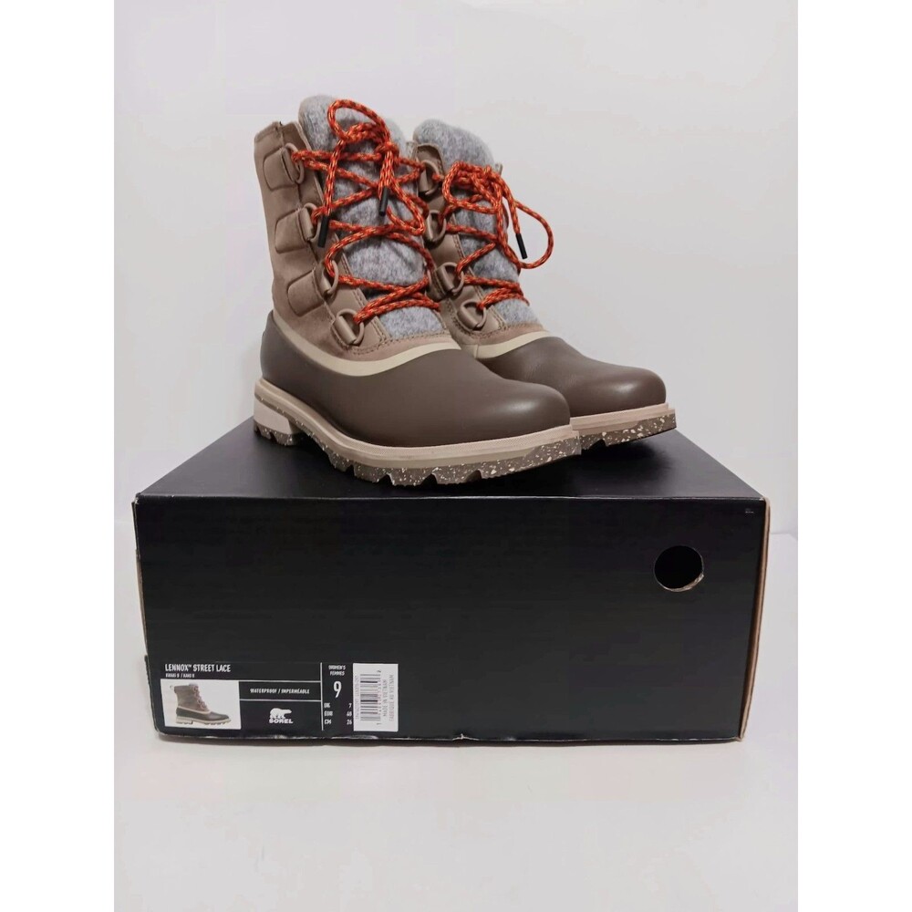 Sorel Lennox Street Lace Up Winter Hiking Boots Brown Tan Women's Sz 9